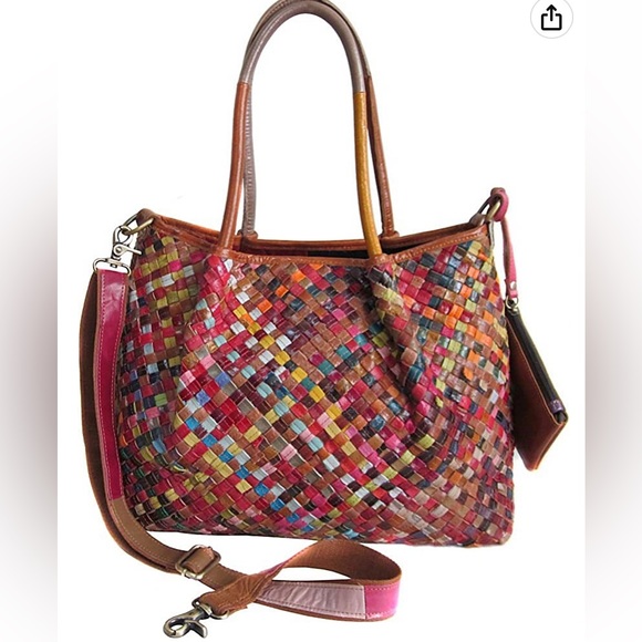 AmeriLeather Handbags - AmeriLeather Multicolored Woven Leather Tote Bag Satchel Purse.
